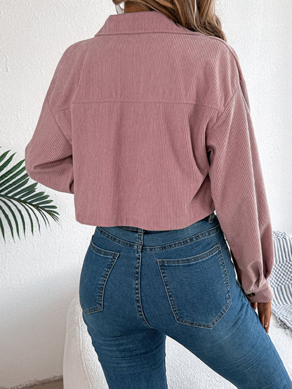 Casual Pocket Long Sleeve Corduroy Short Jacket Coat