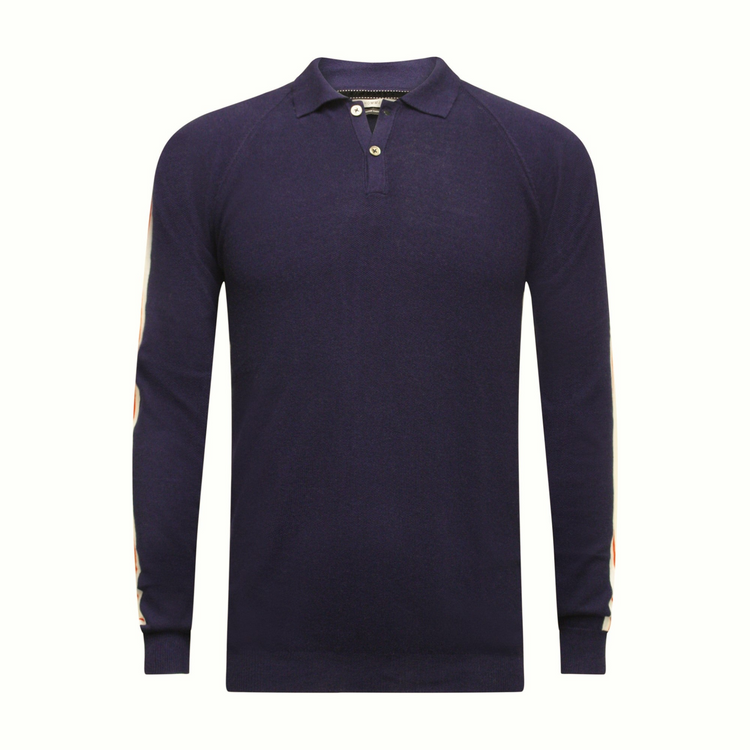 a blue long sleeved shirt