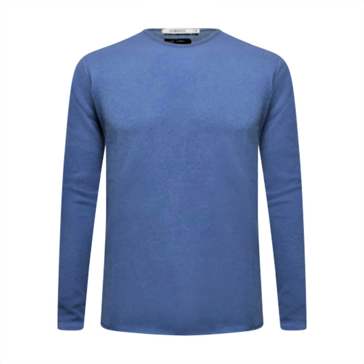 a blue long sleeved shirt