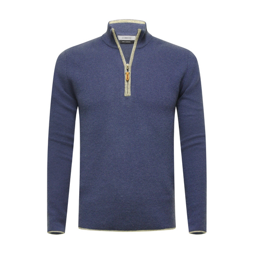 Jeans Grey Cashmere Zip Neck Sweater Verbier in pique stitch
