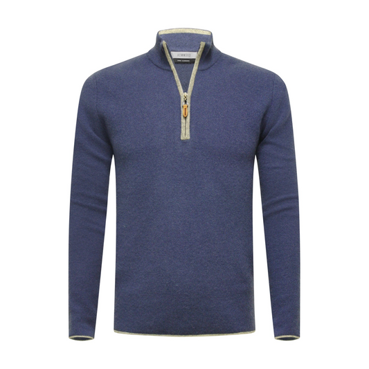 Jeans Grey Cashmere Zip Neck Sweater Verbier in pique stitch