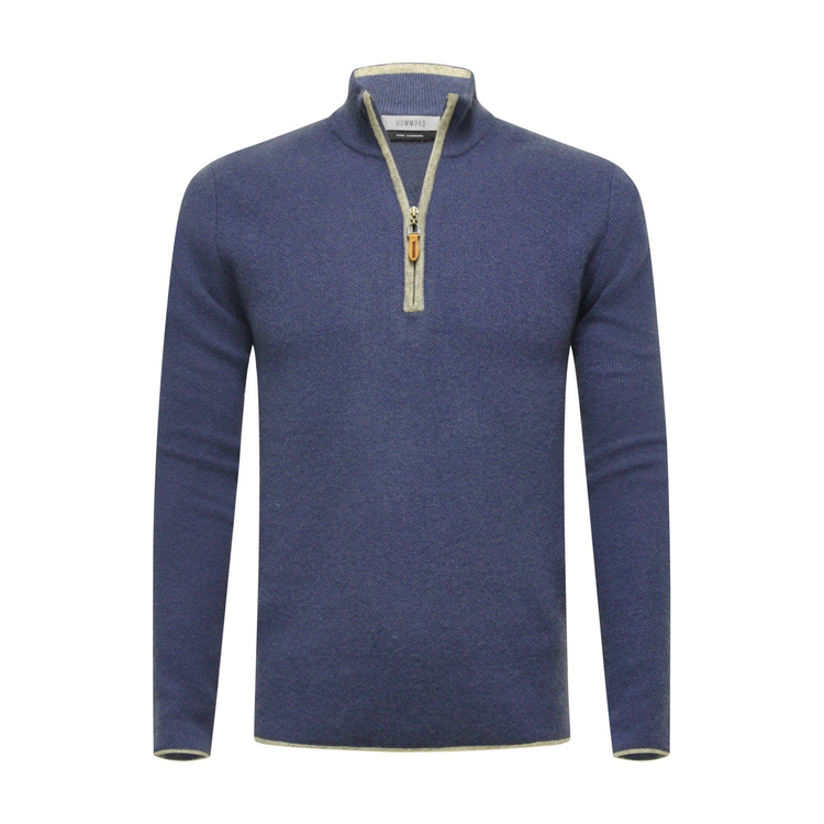 a blue sweater with a zipper