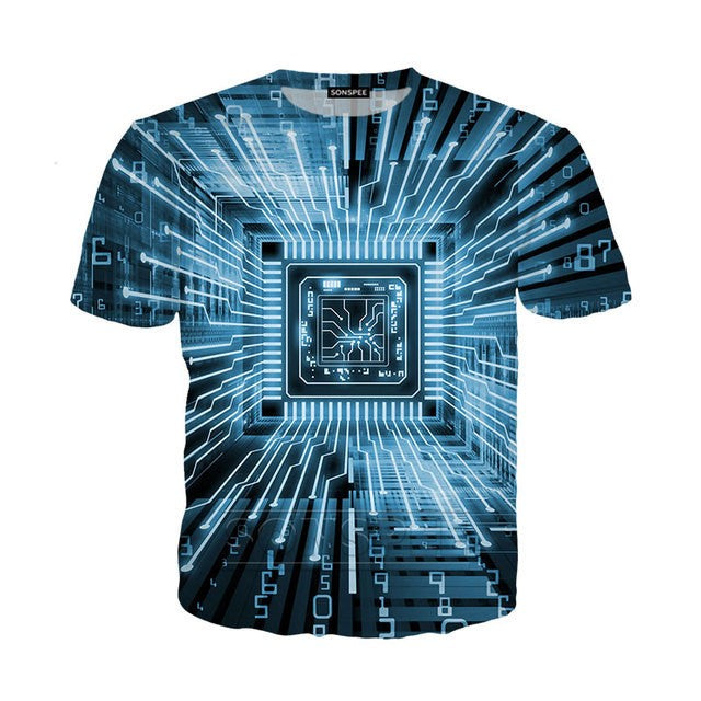 Mechanical Motherboard 3D Digital Printing Men's New Short Sleeve