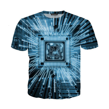 Mechanical Motherboard 3D Digital Printing Men's New Short Sleeve