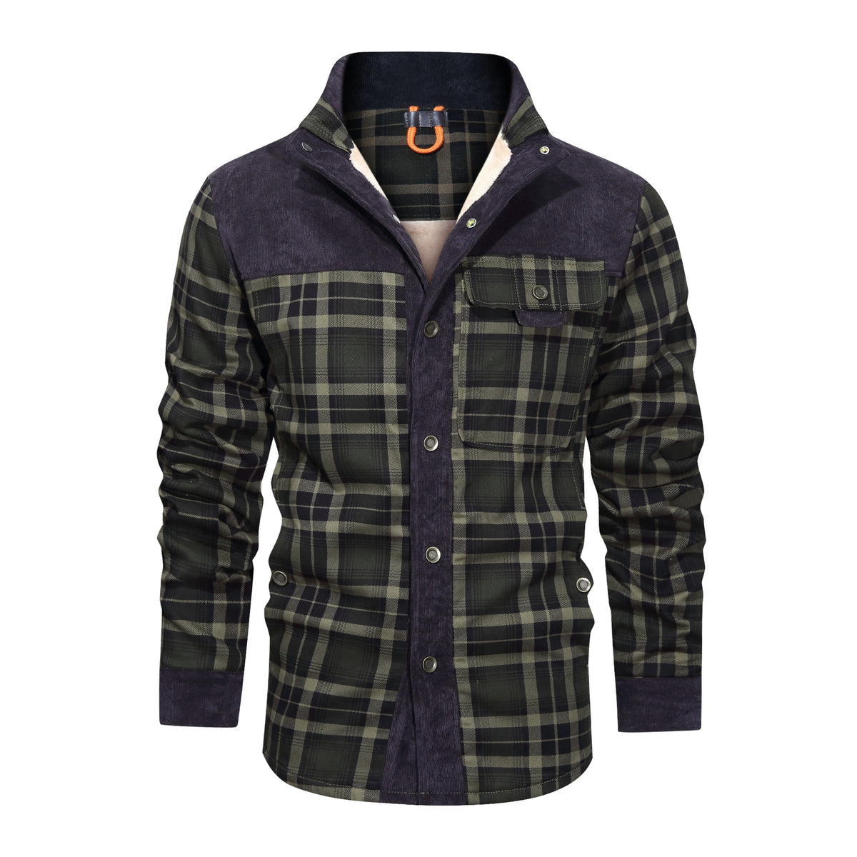 a green and black plaid jacket
