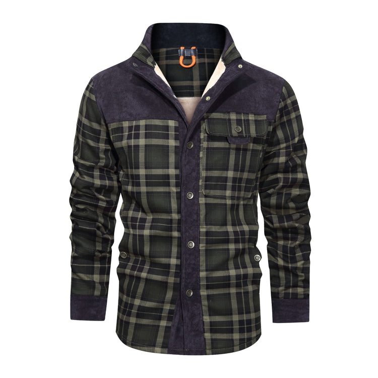 a green and black plaid jacket
