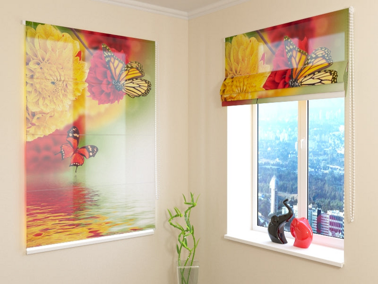 a window with a picture of butterflies and flowers