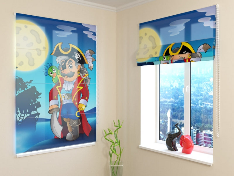 a room with a window and a poster on the wall