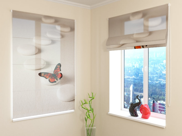a window with a picture of a butterfly and a plant