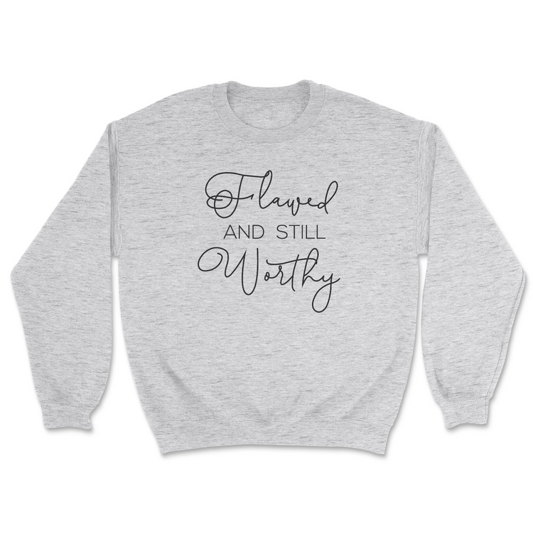a grey sweatshirt with black text