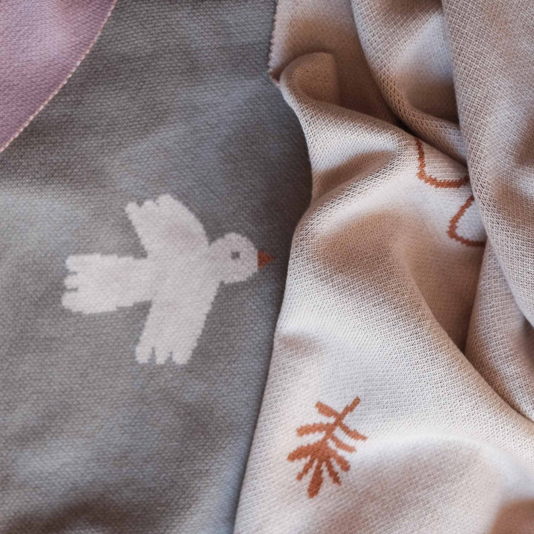 Organic Cotton Knitted Blanket / Little Birdie Olive