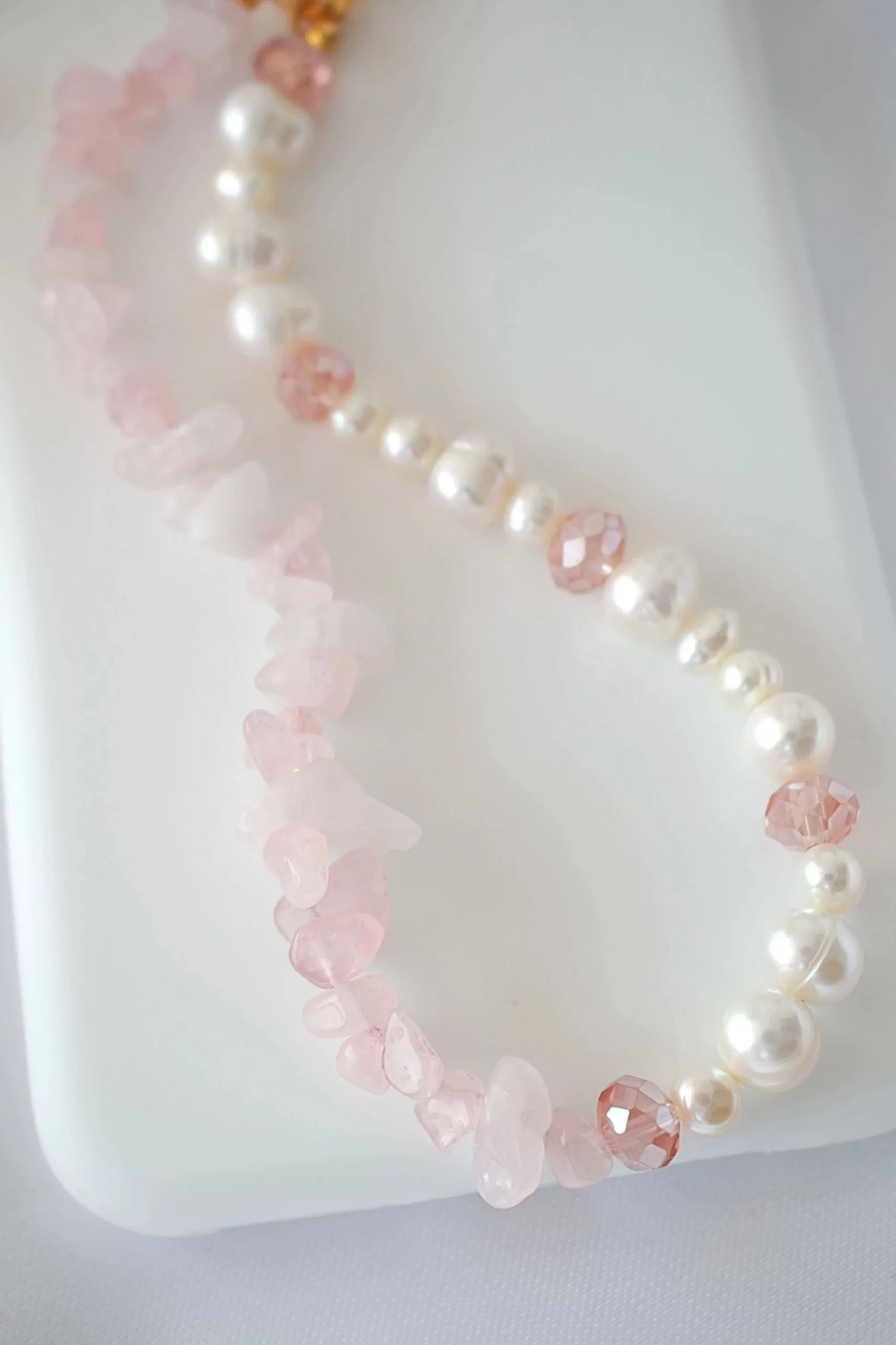 "Rose Babe" | Rose Quartz & Freshwater Pearls Duo Phone Lanyard