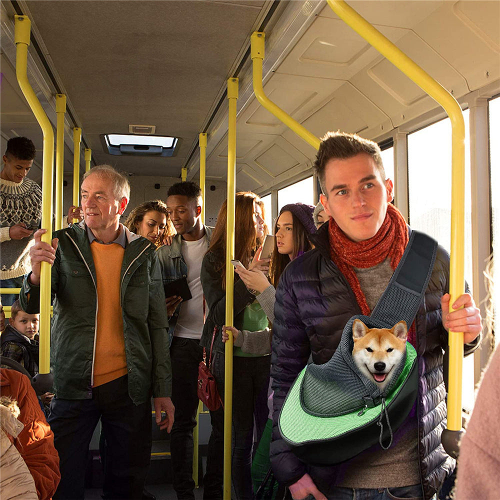 a man holding a dog on a bus