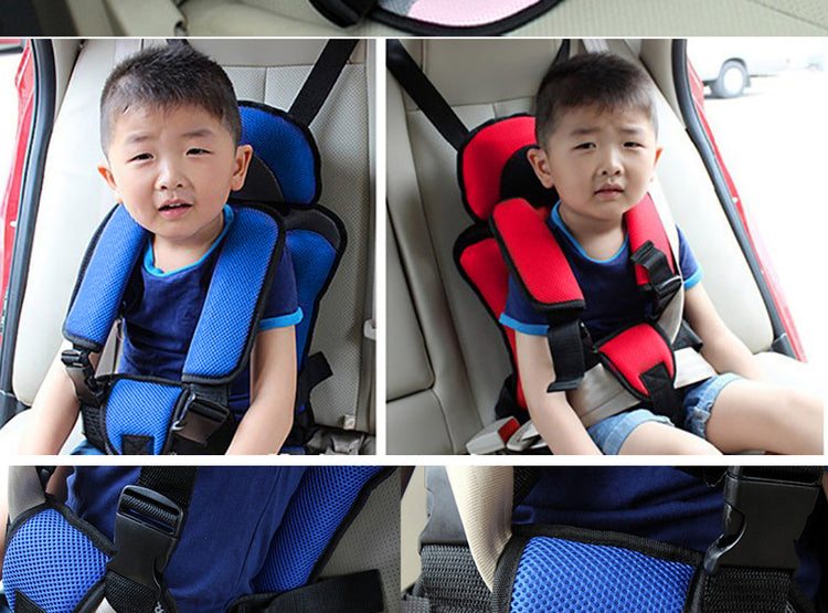 a collage of a child in a car seat