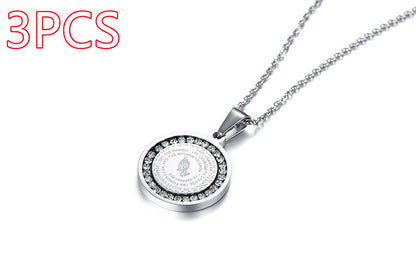 Stainless Steel Rhinestone Prayer English Scripture Pendant