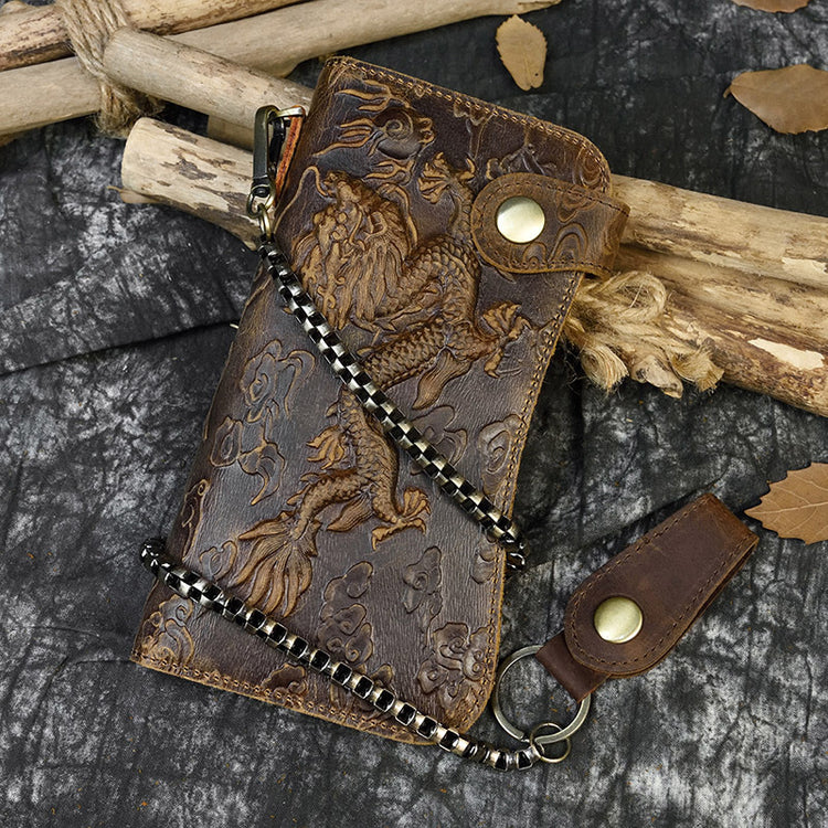 a brown wallet with a chain and a chain around it