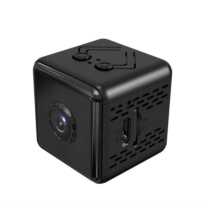 a black cube with a camera lens