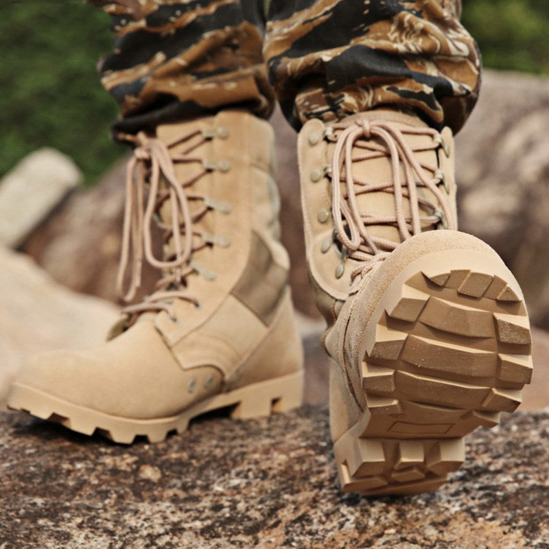 a person wearing tan boots