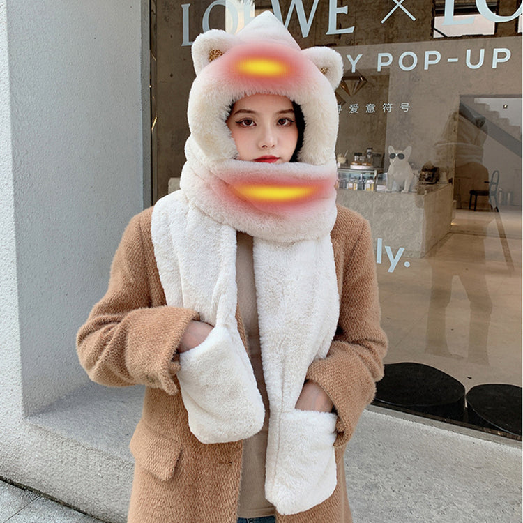 a woman wearing a furry hat