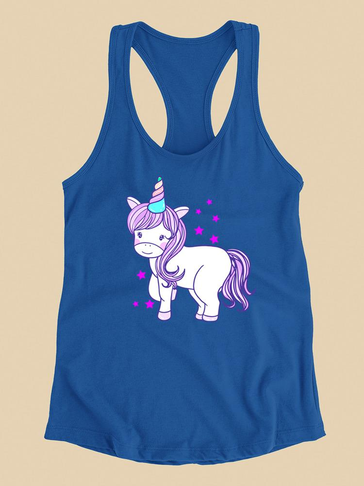 a blue tank top with a unicorn on it