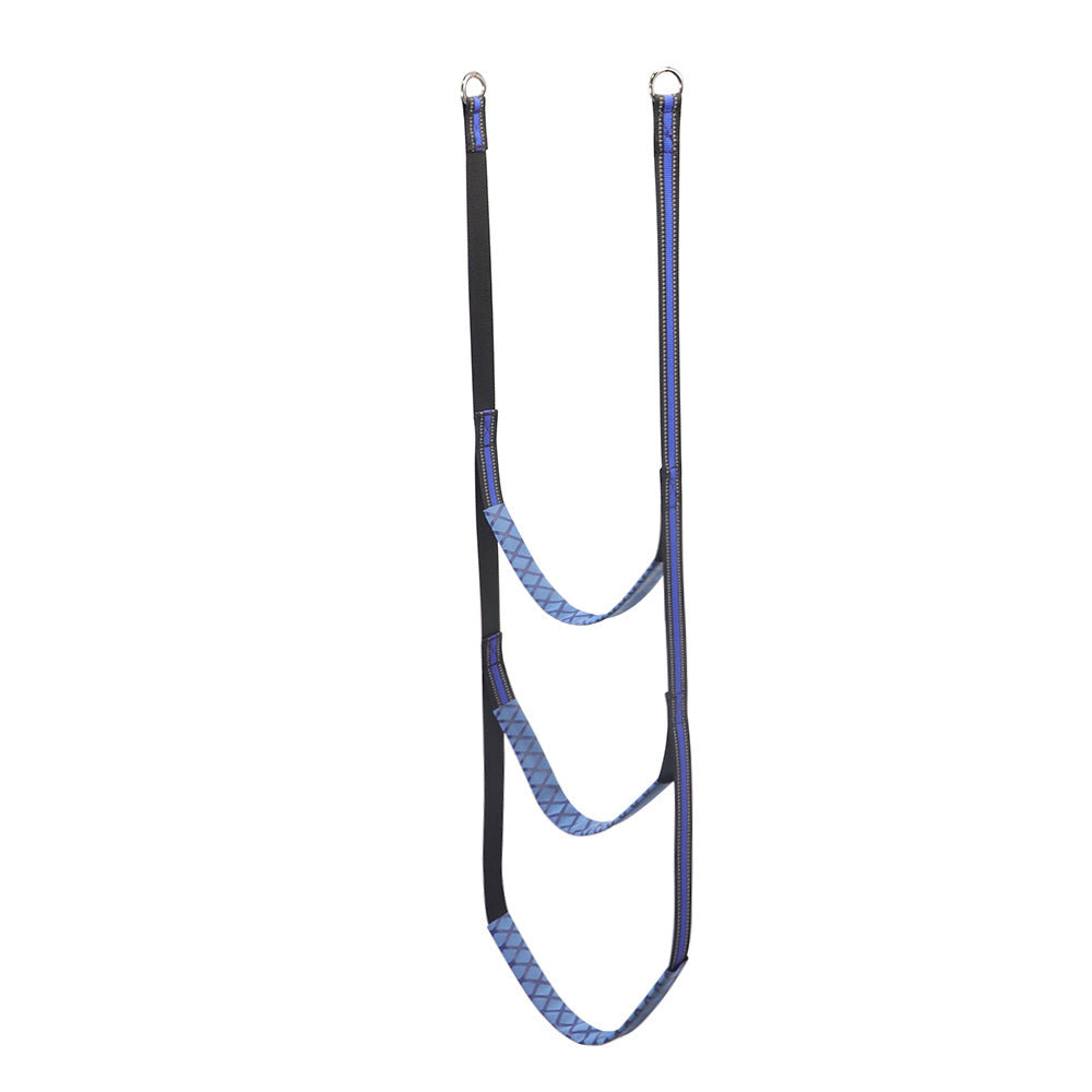 a blue and black harness