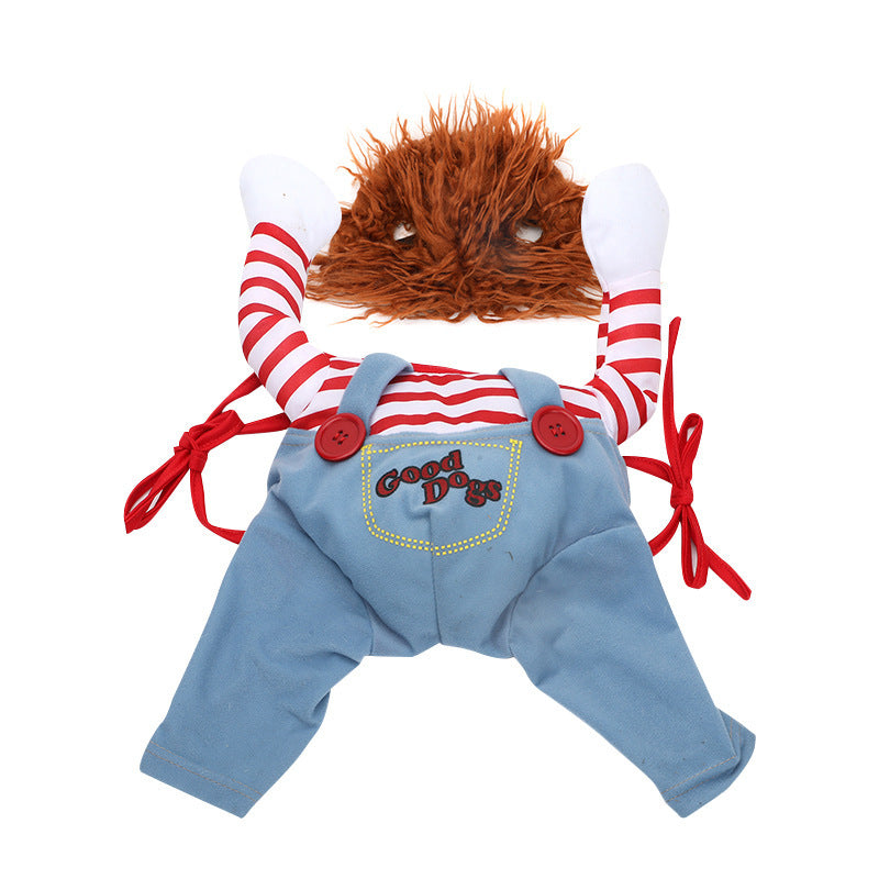 a stuffed animal with a red and white striped shirt and pants