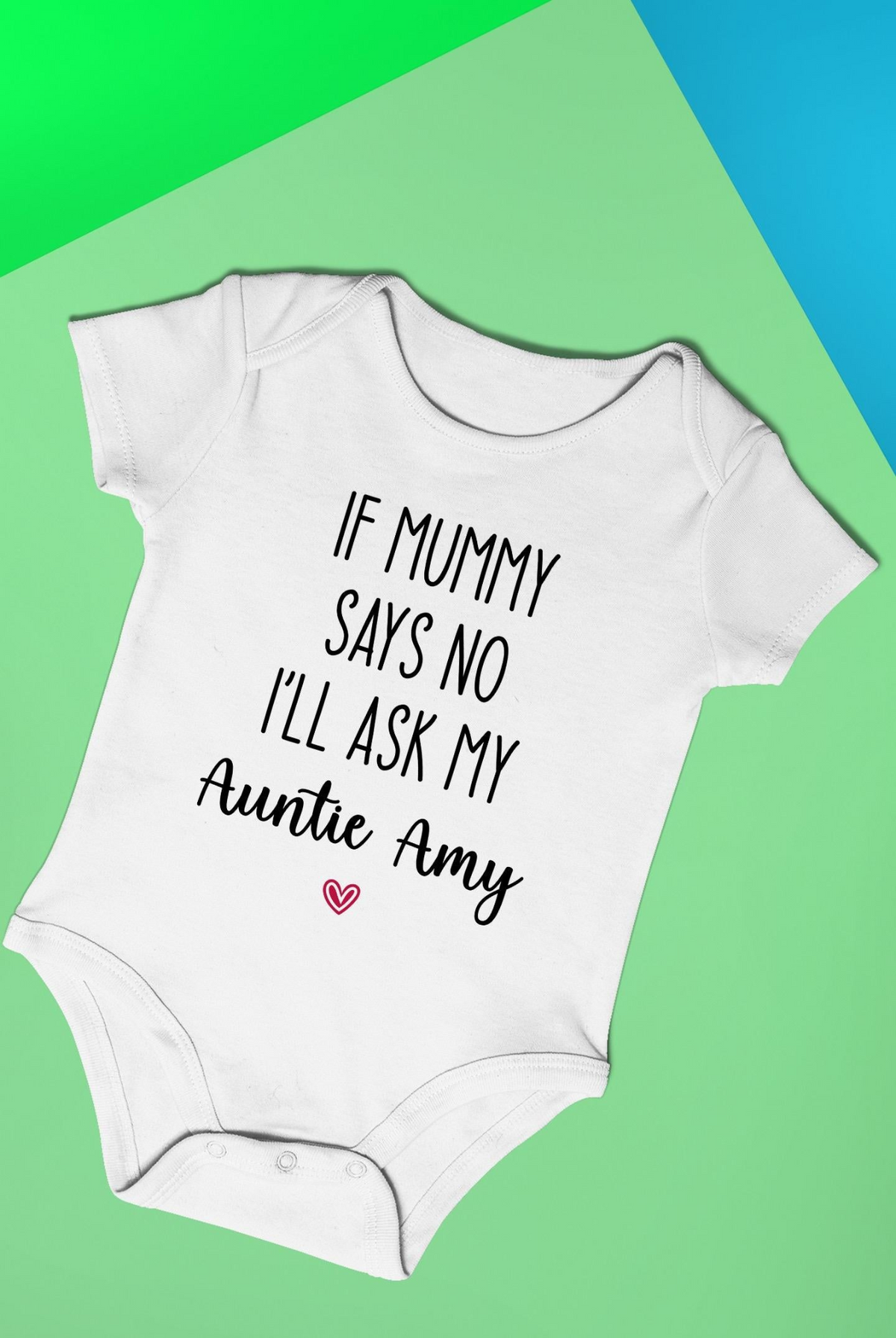 a white baby bodysuit with black text on it