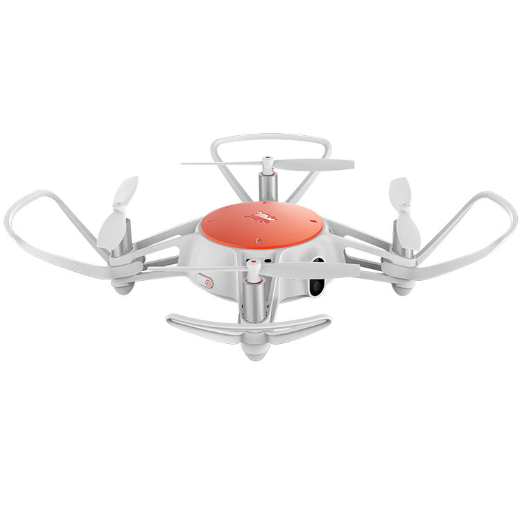 a white drone with a red cover