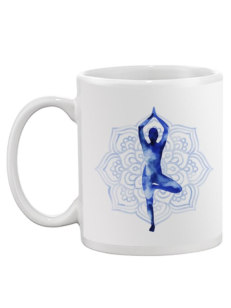 a mug with a person in the yoga pose