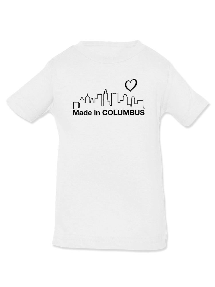 a white shirt with a city skyline and a heart on it