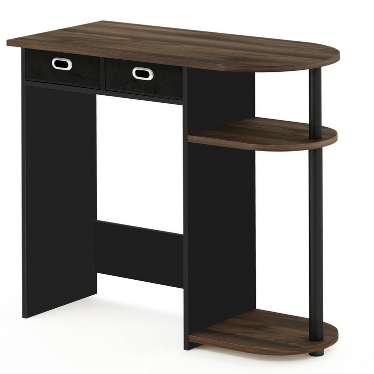 a desk with two shelves