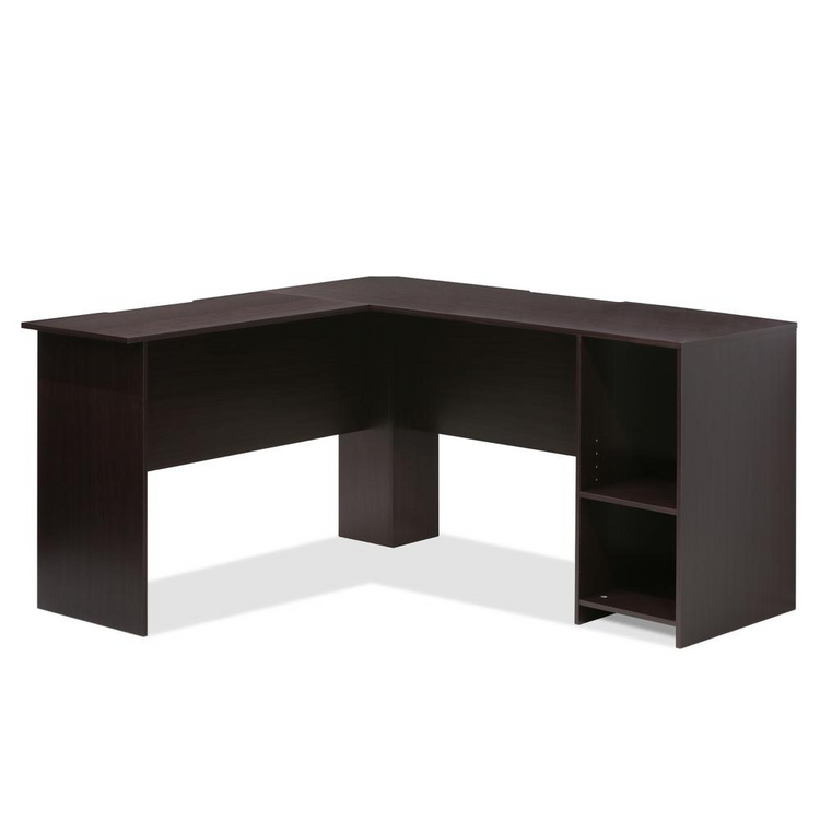 a black desk with shelves