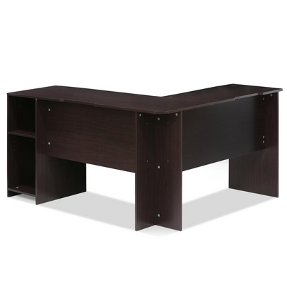 Furinno Indo L-Shaped Desk with Bookshelves, Espresso