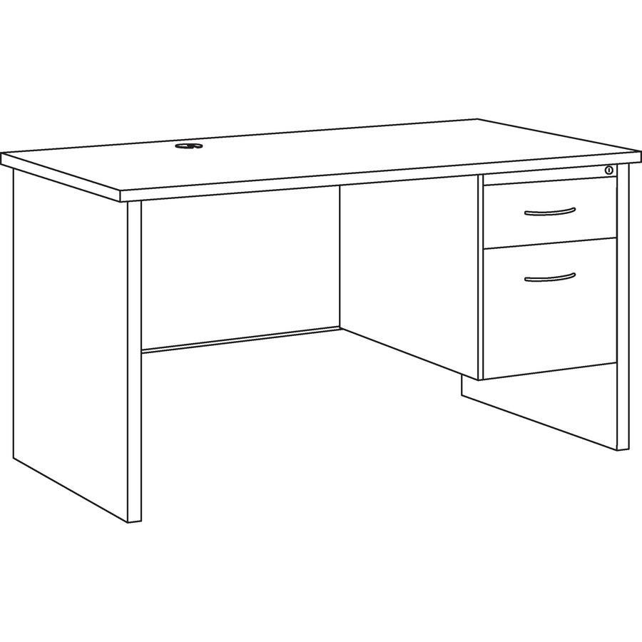 Lorell Fortress Modular Series Right-Pedestal Desk - 48" x 30" , 1.1" Top - 2 x Box, File Drawer(s) - Single Pedestal on Right Side - Material: Steel - Finish: Mahogany Laminate, Charcoal - Scratch Re