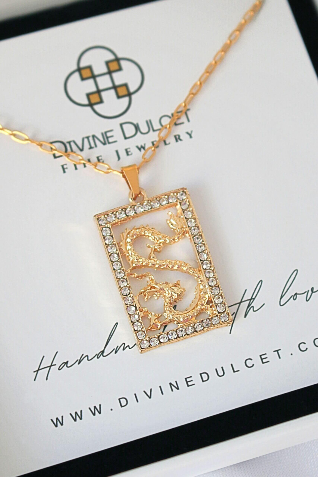24K CZ Chinese Dragon Necklace
