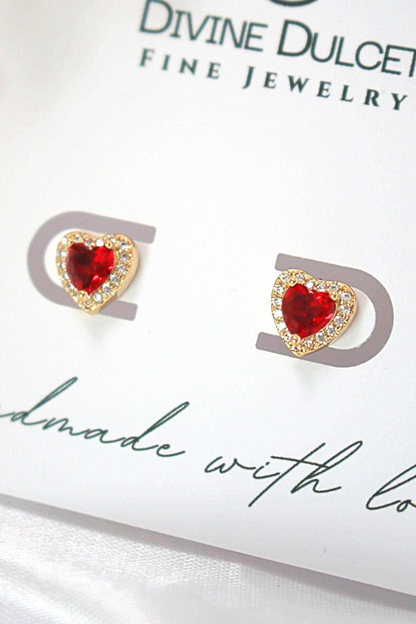 "Valentines Date" | 18K Red CZ Heart Stud Earrings