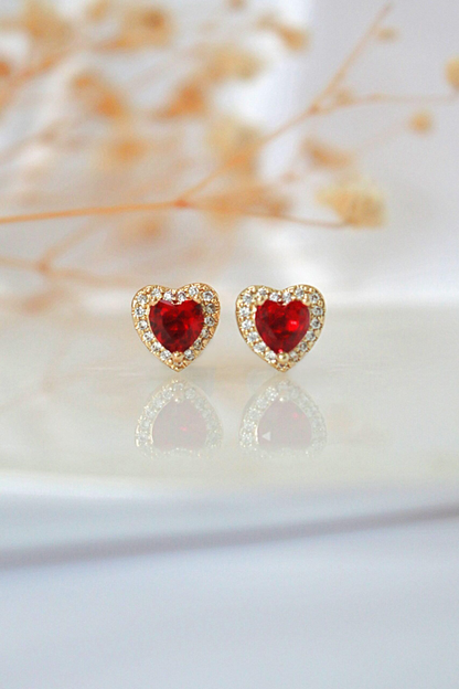 "Valentines Date" | 18K Red CZ Heart Stud Earrings