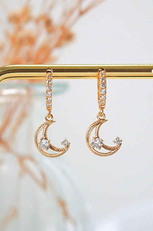 24K CZ Moon Hoop Earrings