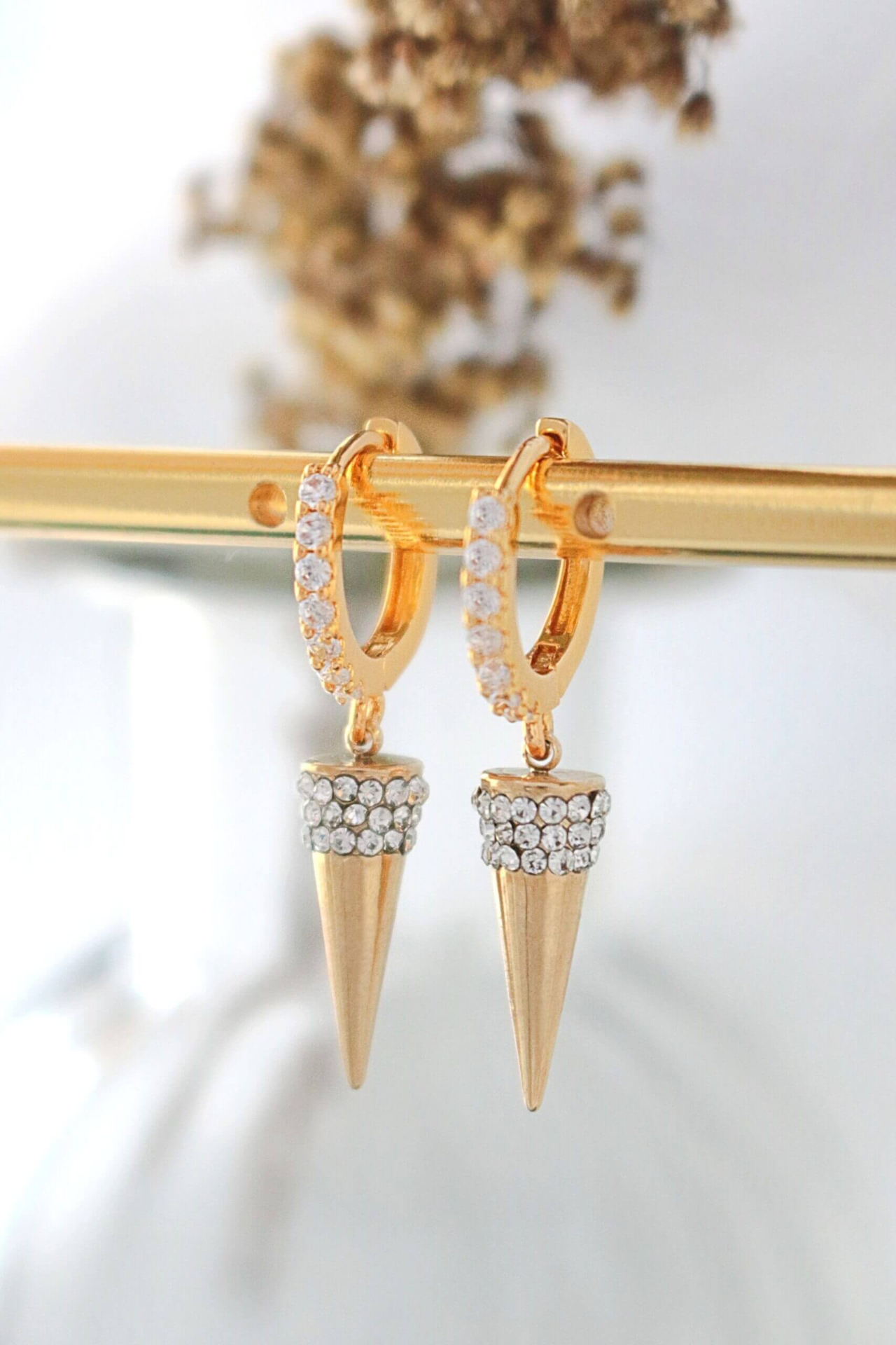 24K CZ Spike Cone Hoop Earrings