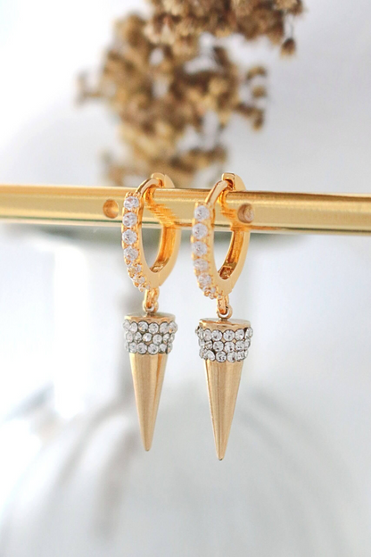24K CZ Spike Cone Hoop Earrings