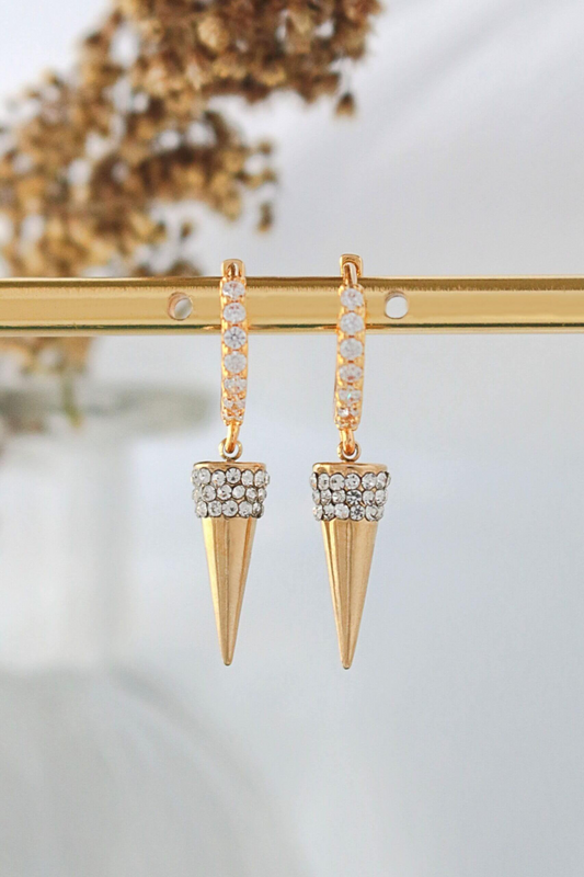 24K CZ Spike Cone Hoop Earrings
