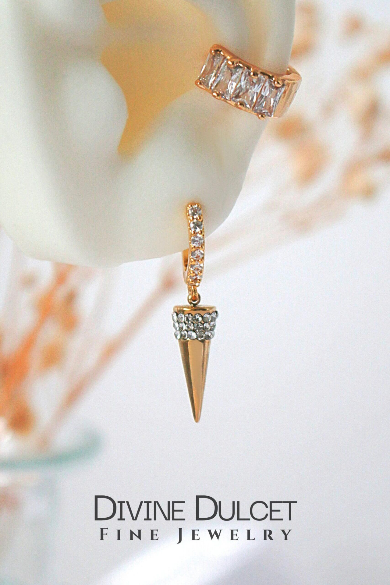 24K CZ Spike Cone Hoop Earrings