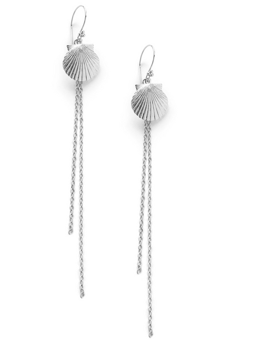 Long silver seashell earrings