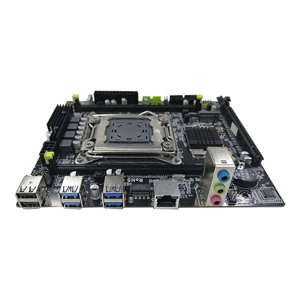 a computer motherboard with many ports