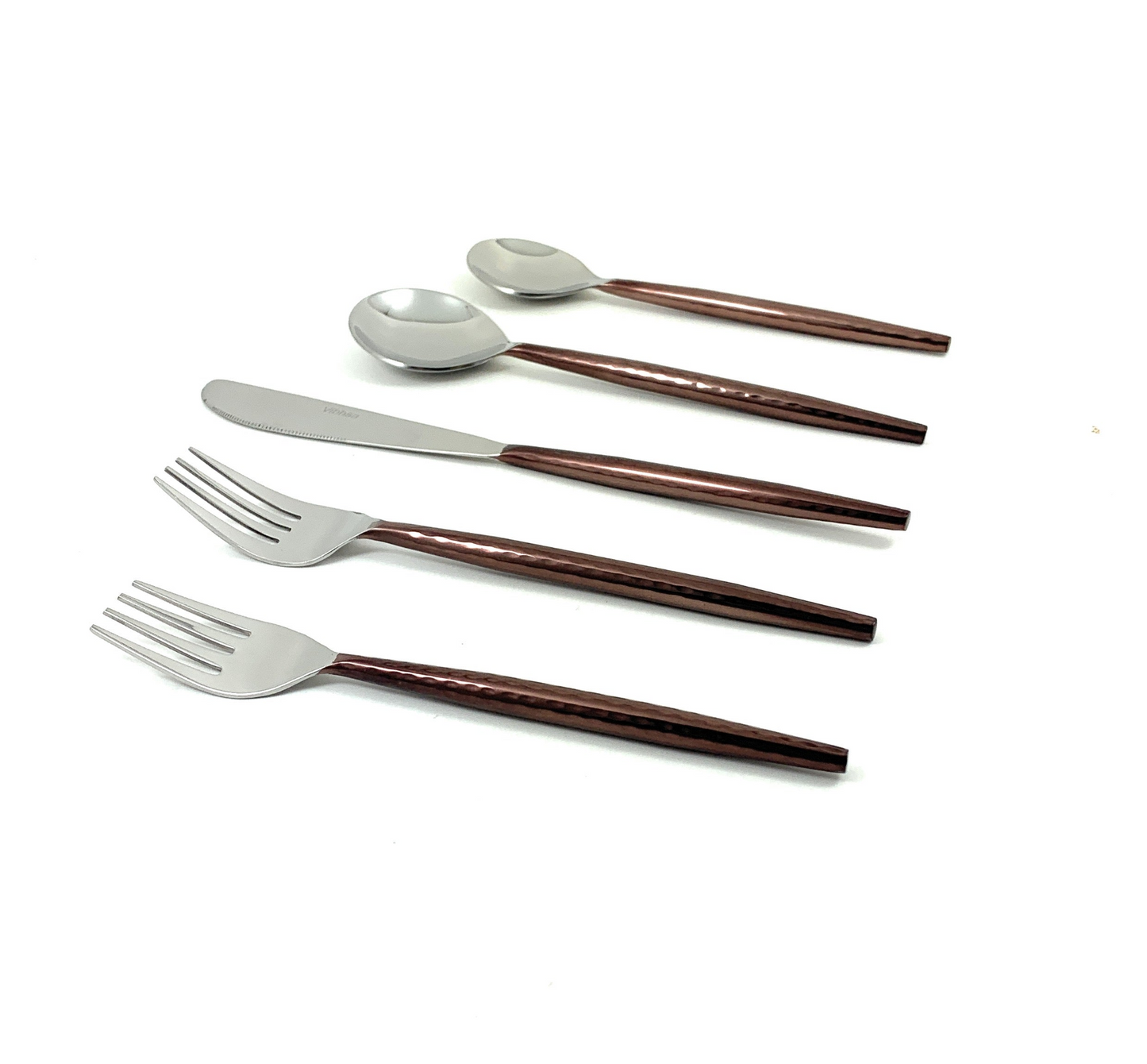 Hammered Stainless Steel Flatware 20-PC Set-Brown