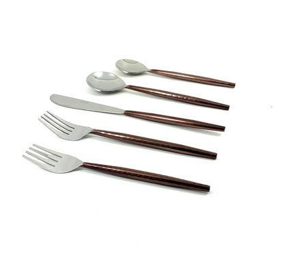 Hammered Stainless Steel Flatware 20-PC Set-Brown