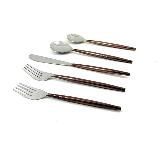 Hammered Stainless Steel Flatware 20-PC Set-Brown