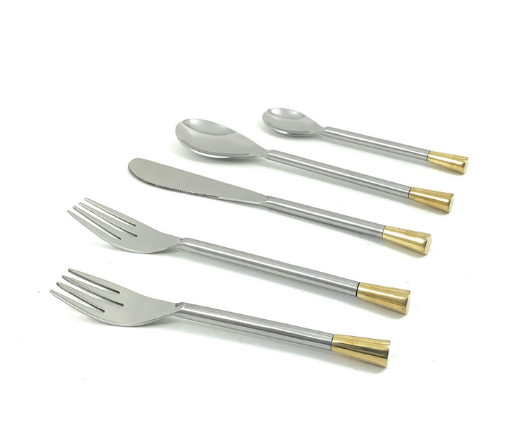 a group of silverware with a spoon and fork