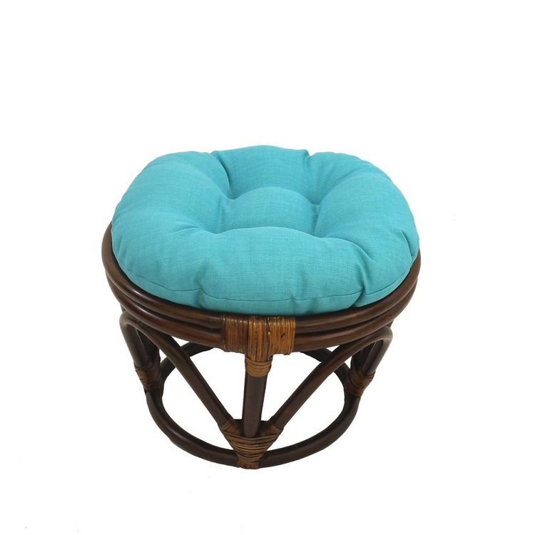 a blue cushioned chair