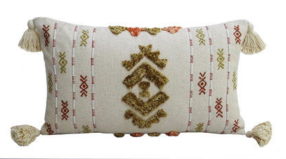 Embroidery Throw Pillow with Tassels 14" X 24"